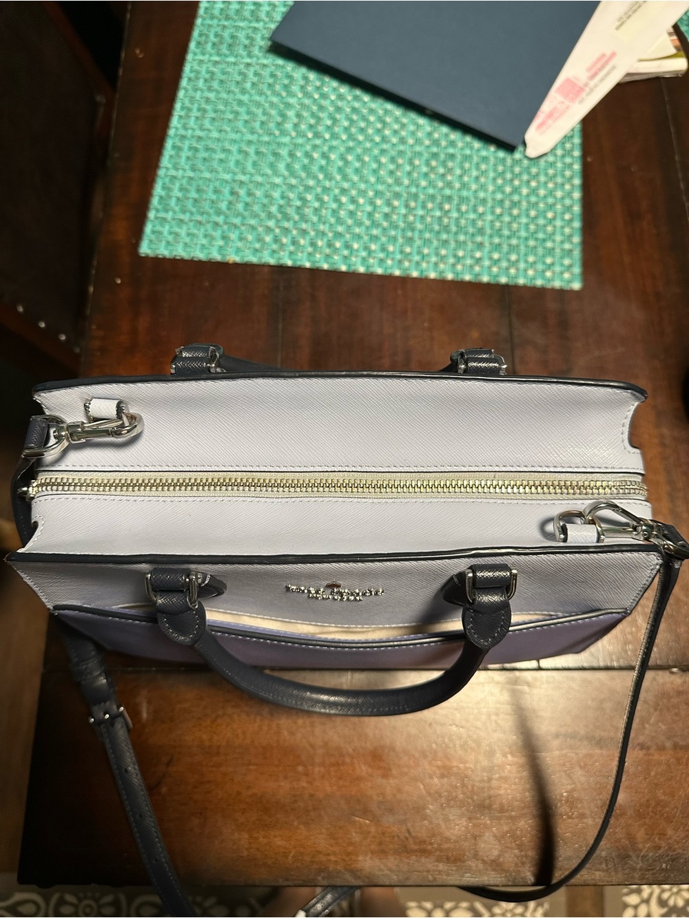 kate spade Two-Tone Lavender and Light Gray Dome Satchel with Shoulder Strap - Picture 3 of 4